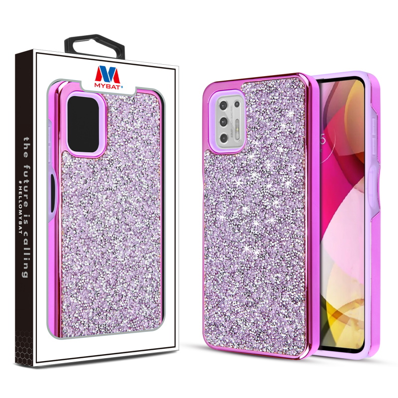 Picture of MyBat Encrusted Rhinestones Hybrid Case for Motorola Moto G Stylus (2021) - Electroplated Purple / Purple