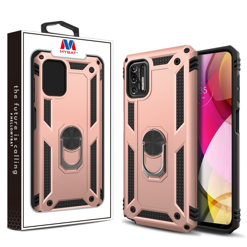 Picture of MyBat Anti-Drop Hybrid Protector Case (with Ring Stand) for Motorola Moto G Stylus (2021) - Rose Gold / Black