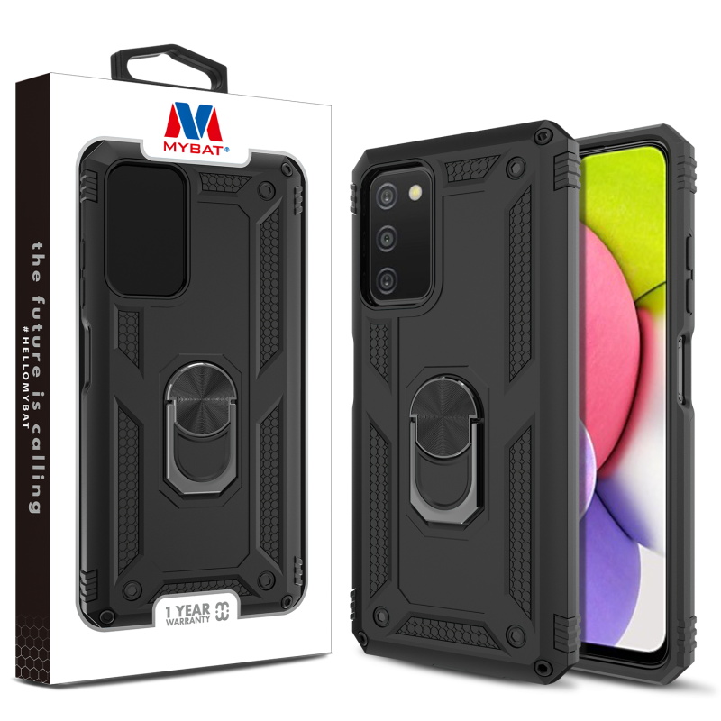 Picture of MyBat Anti-Drop Hybrid Protector Case (with Ring Stand) for Samsung Galaxy A037U / Galaxy A03s - Black / Black