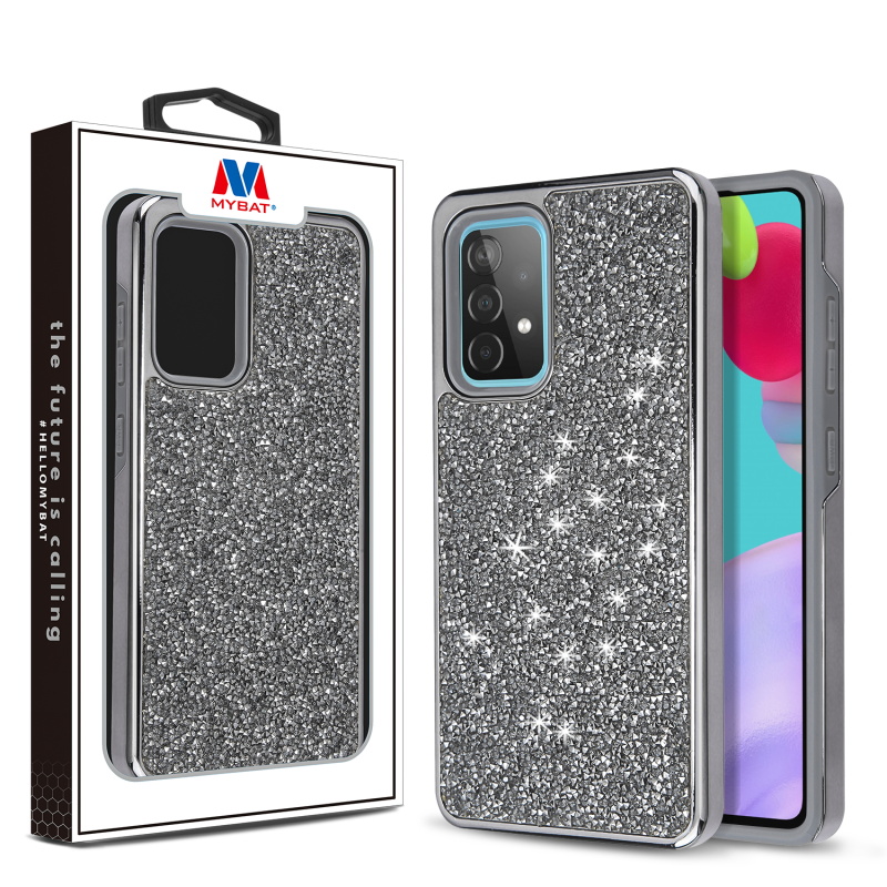 Picture of MyBat Encrusted Rhinestones Hybrid Case for Samsung Galaxy A52 5G - Electroplated Gun Metal / Iron Gray