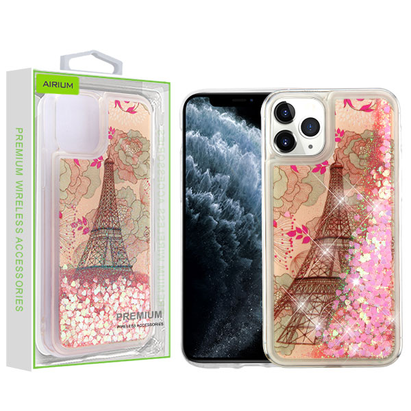 Picture of Airium Quicksand Glitter Hybrid Protector Cover for Apple iPhone 11 Pro - Eiffel Tower & Pink Hearts