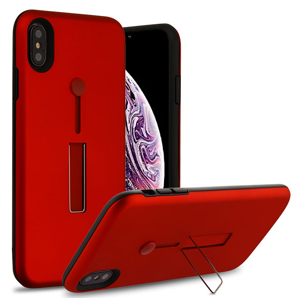 Picture of Airium Finger Grip Hybrid Protector Cover (with Silicone Strap & Metal Stand) for Apple iPhone XS Max - Red / Black