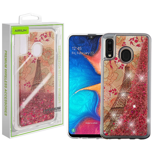 Picture of Airium Quicksand Glitter Hybrid Protector Cover for Samsung Galaxy A20 - Eiffel Tower & Rose Gold Stars