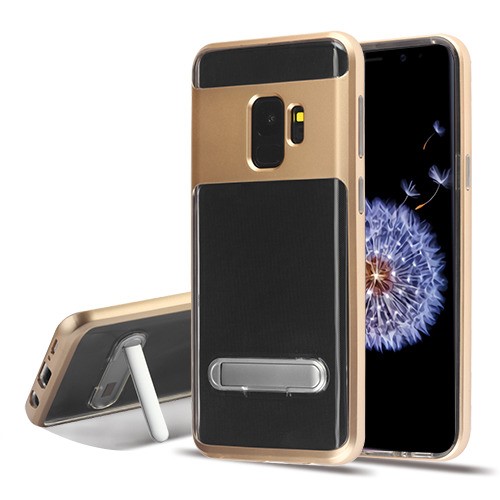 Picture of Airium Hybrid Protector Cover (with Magnetic Metal Stand) for Samsung Galaxy S9 - Gold / Transparent Clear