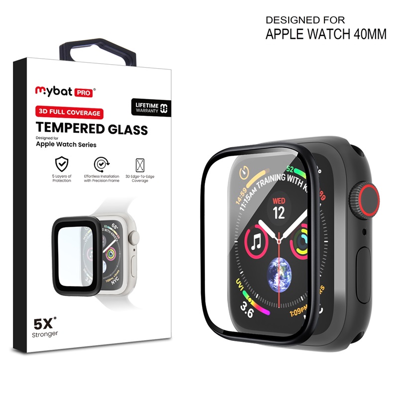 Picture of MyBat Pro 3D Full Coverage Tempered Glass Screen Protector with Installation Frame for Apple Watch SE (2022) 40mm/Watch SE 40mm / Watch Series 6 40mm - Black