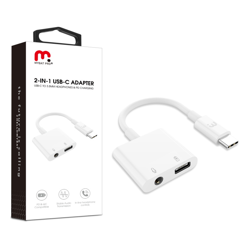 Picture of MyBat Pro 2-in-1 USB-C Audio Jack Adapter - White