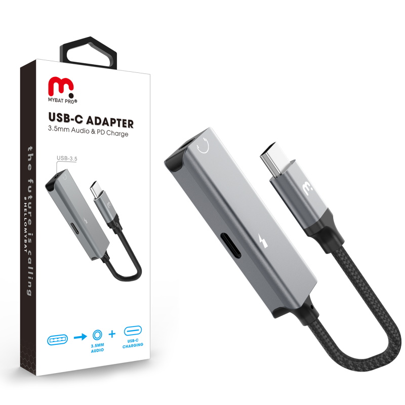 Picture of MyBat Pro USB-C to USB-C & 3.5mm Splitter(Audio and 60W PD Charger Adapter) - Black