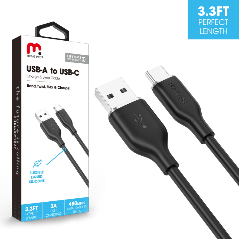 Picture of MyBat Pro USB-A to USB-C Liquid Silicone Cable (L=3 FT) - Black