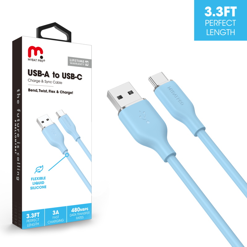 Picture of MyBat Pro USB-A to USB-C Liquid Silicone Cable (L=3 FT) - Blue