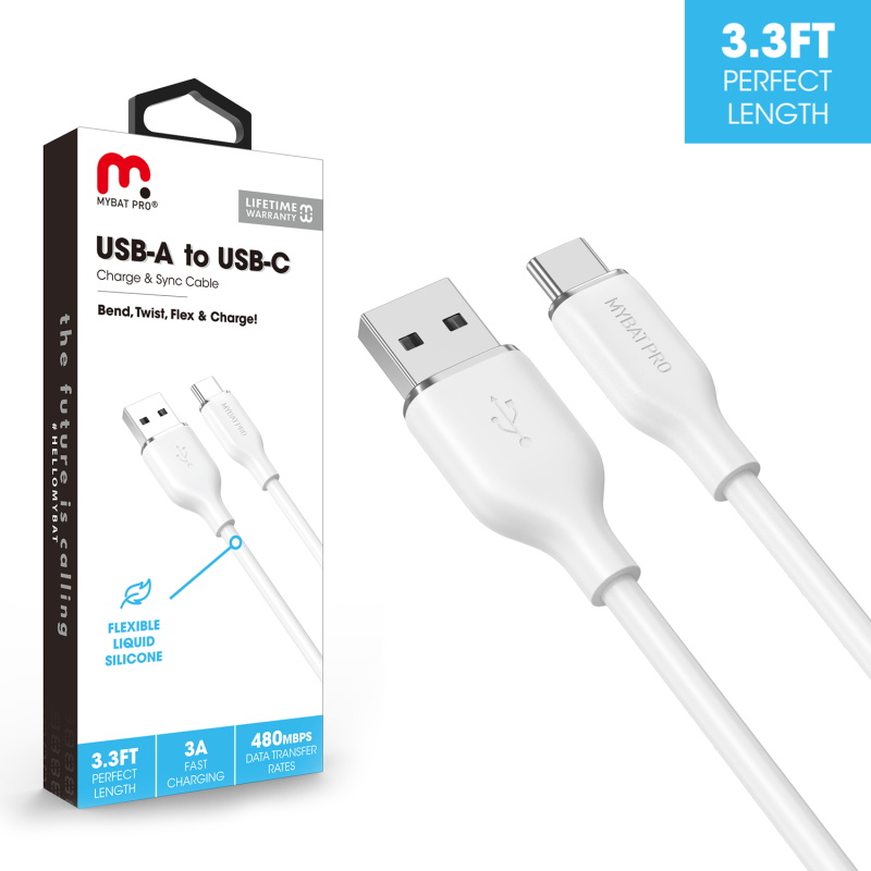 Picture of MyBat Pro USB-A to USB-C Liquid Silicone Cable (L=3 FT) - White