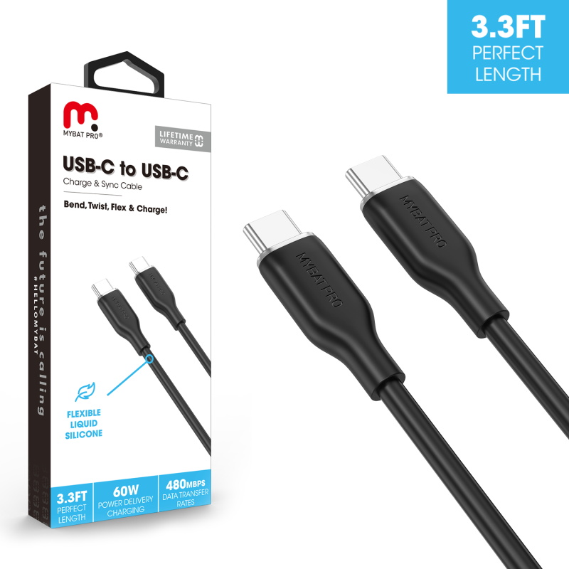 Picture of MyBat Pro USB-C to USB-C Liquid Silicone Cable (L=3 FT) - Black