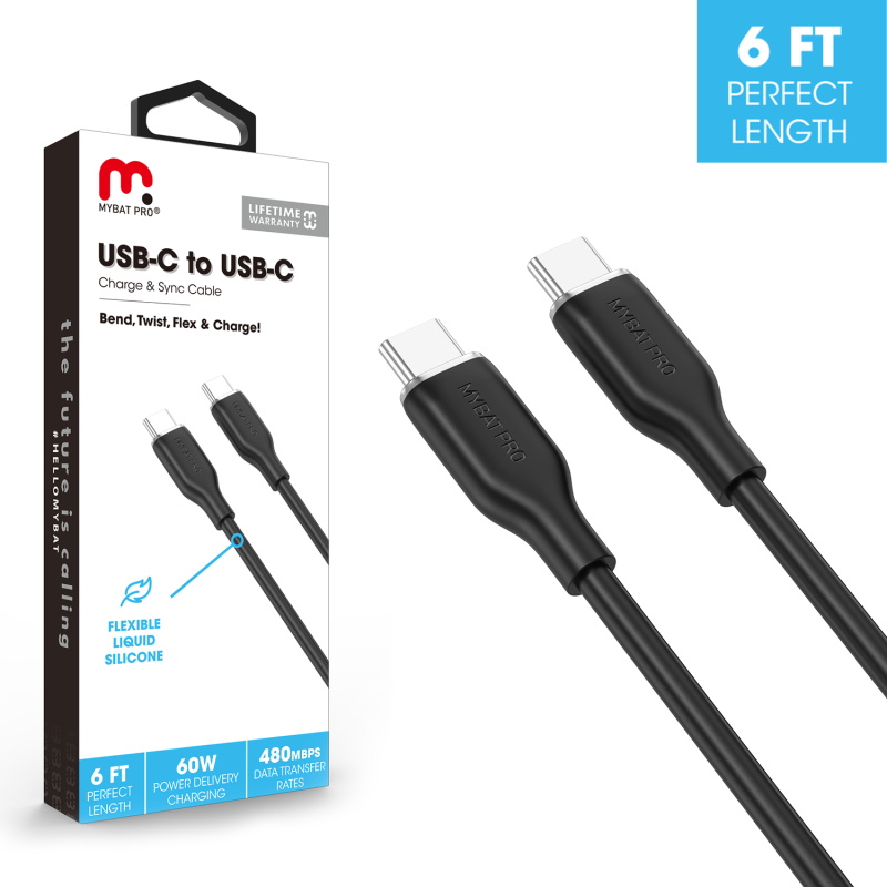 Picture of MyBat Pro USB-C to USB-C Liquid Silicone Cable (L=6 FT) - Black