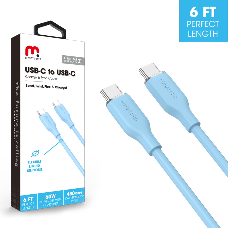 Picture of MyBat Pro USB-C to USB-C Liquid Silicone Cable (L=6 FT) - Blue