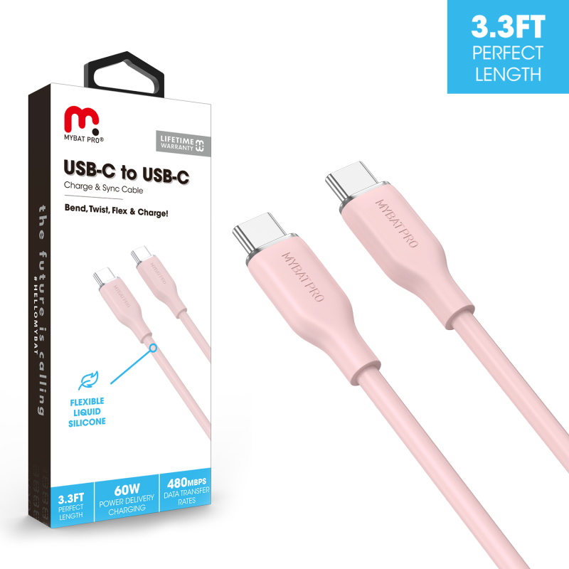 Picture of MyBat Pro USB-C to USB-C Liquid Silicone Cable (L=3 FT) - Pink