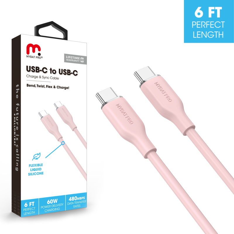 Picture of MyBat Pro USB-C to USB-C Liquid Silicone Cable (L=6 FT) - Pink