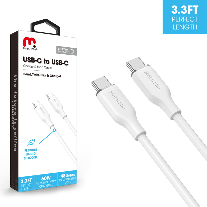 Picture of MyBat Pro USB-C to USB-C Liquid Silicone Cable (L=3 FT) - White