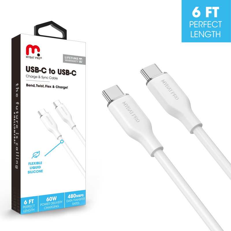 Picture of MyBat Pro USB-C to USB-C Liquid Silicone Cable (L=6 FT) - White