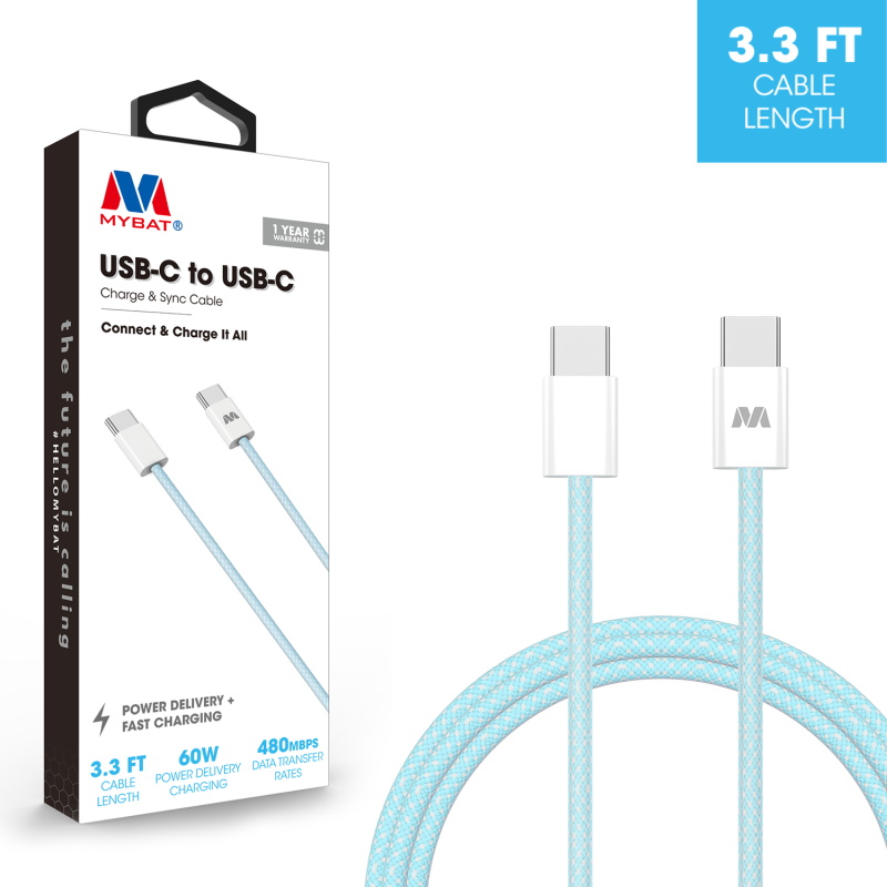 Picture of MyBat USB-C to USB-C Premium Braided Cable (L=3 FT) - Blue