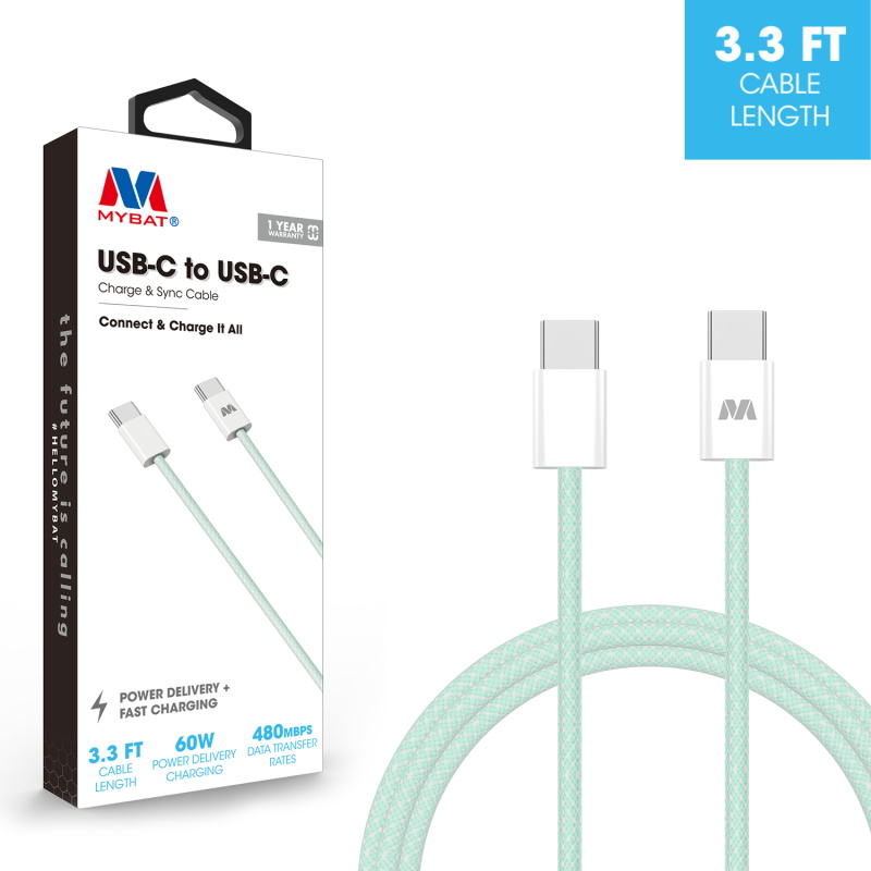 Picture of MyBat USB-C to USB-C Premium Braided Cable (L=3 FT) - Green