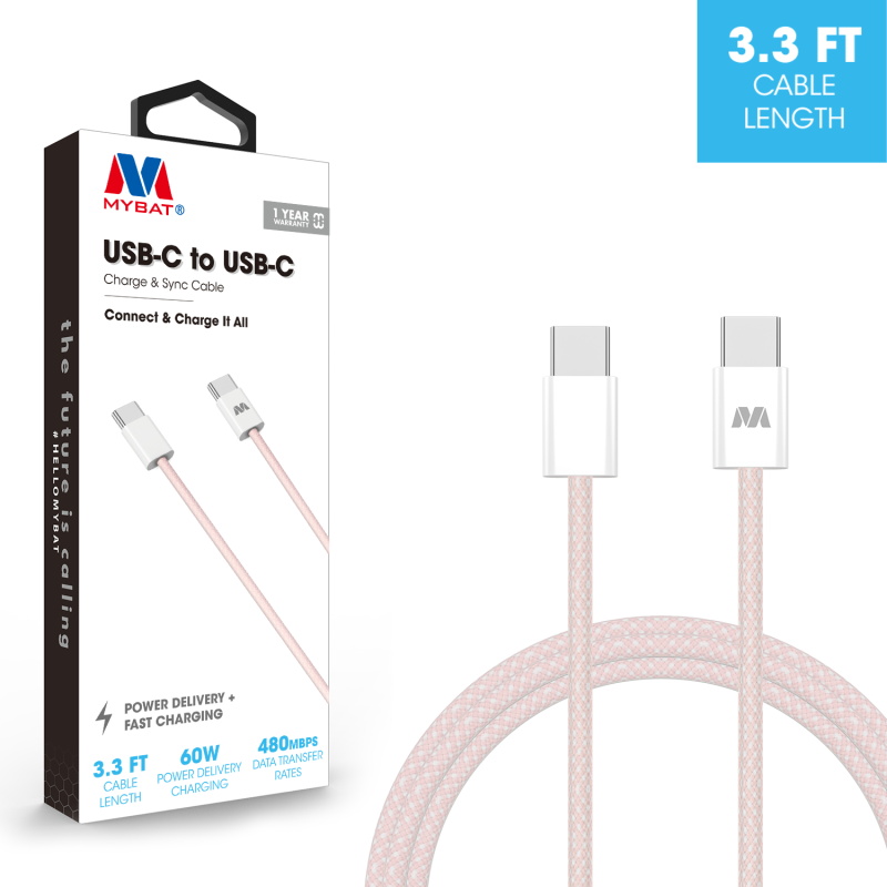 Picture of MyBat USB-C to USB-C Premium Braided Cable (L=3 FT) - Pink