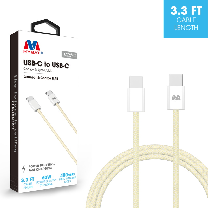 Picture of MyBat USB-C to USB-C Premium Braided Cable (L=3 FT) - Yellow