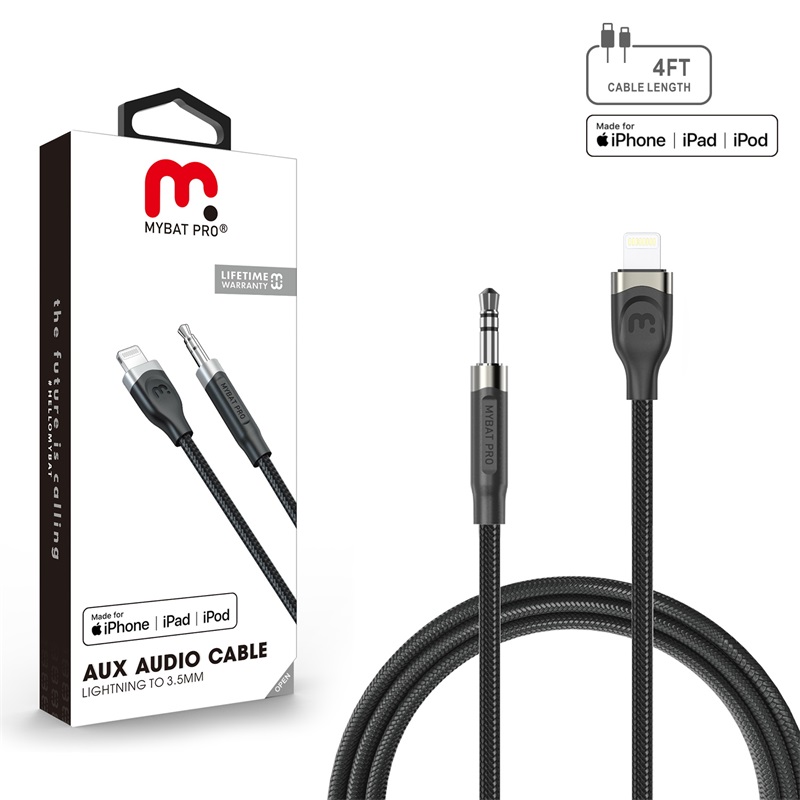 Picture of MyBat Pro MFi Lightning to 3.5mm Male Audio Cable - 4 FT - Black