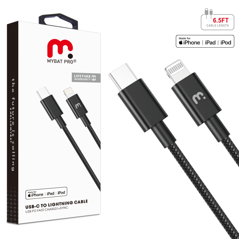 Picture of MyBat Pro MFi USB-C to Lightning Sync Cable - 6.5 FT - Black