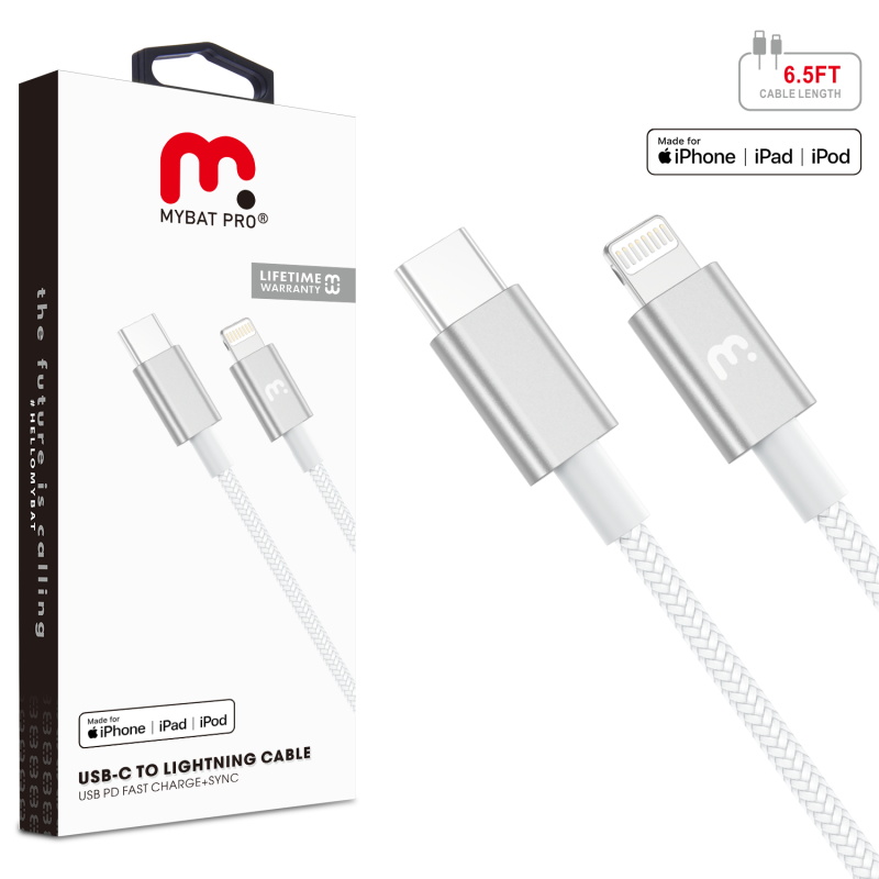 Picture of MyBat Pro MFi USB-C to Lightning Sync Cable - 6.5 FT - White