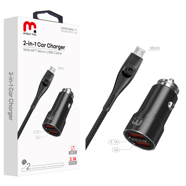 Picture of MyBat Pro 2-in-1 Car Charger with 6ft Micro USB Cable - Black