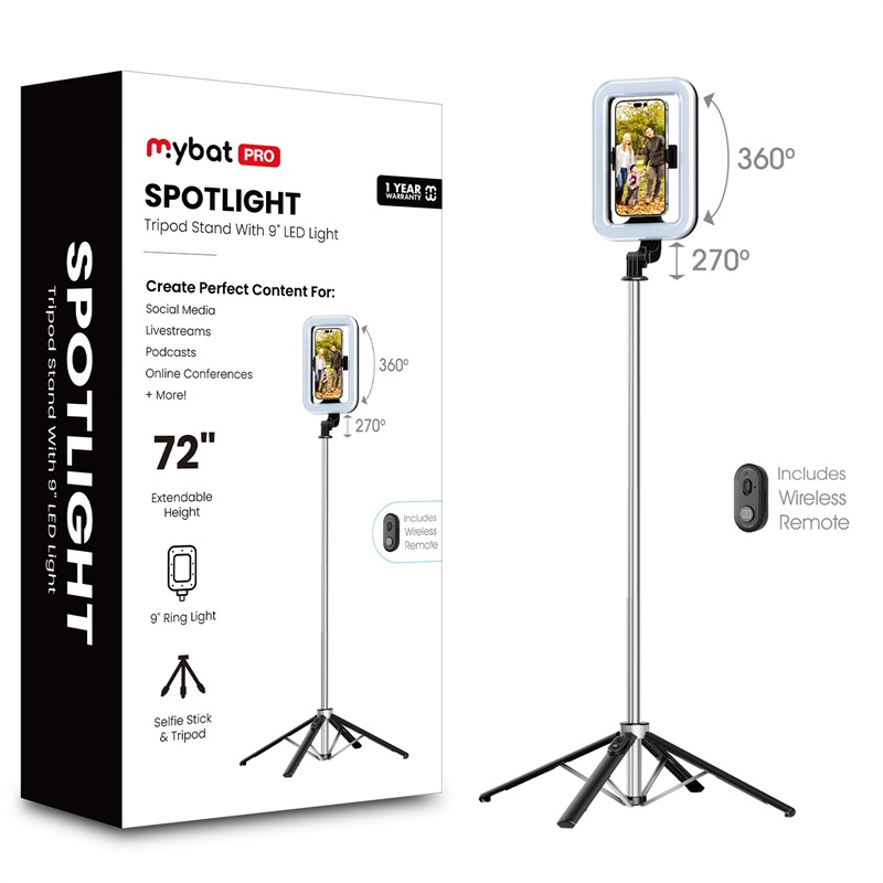 Picture of MyBat Pro Spotlight Tripod Stainless Steel Stand with LED Light – Silver