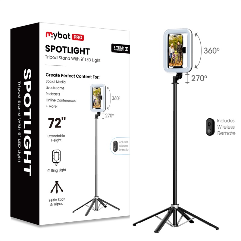 Picture of MyBat Pro Spotlight Tripod Aluminum Alloy Stand with LED Light - Black