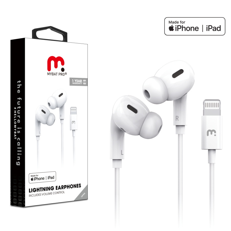 Picture of MyBat Pro Mfi Lightning Earphones includes Volume Control - White