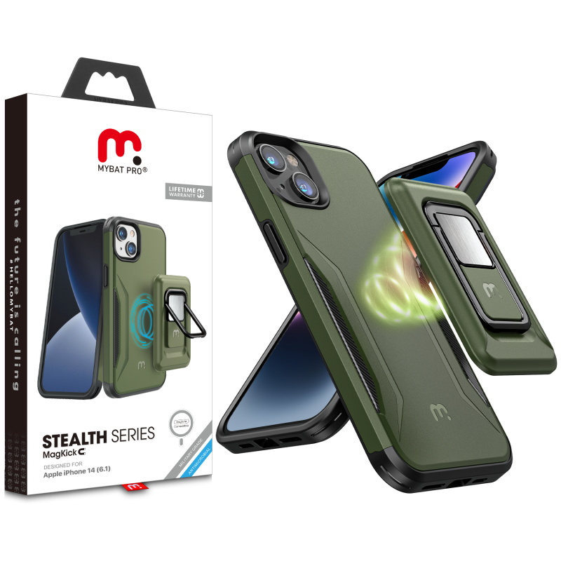 Picture of MyBat Pro Antimicrobial Stealth Series MagKick for Apple iPhone 14 (6.1) / 13 (6.1) - Army Green / Black