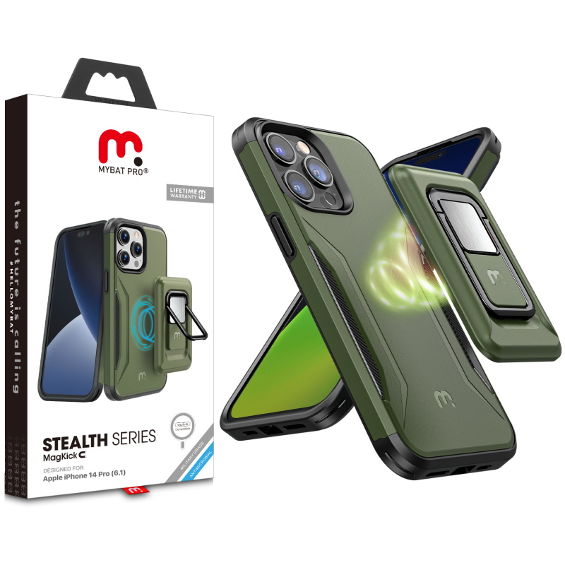 Picture of MyBat Pro Antimicrobial Stealth Series MagKick for Apple iPhone 14 Pro (6.1) - Army Green / Black