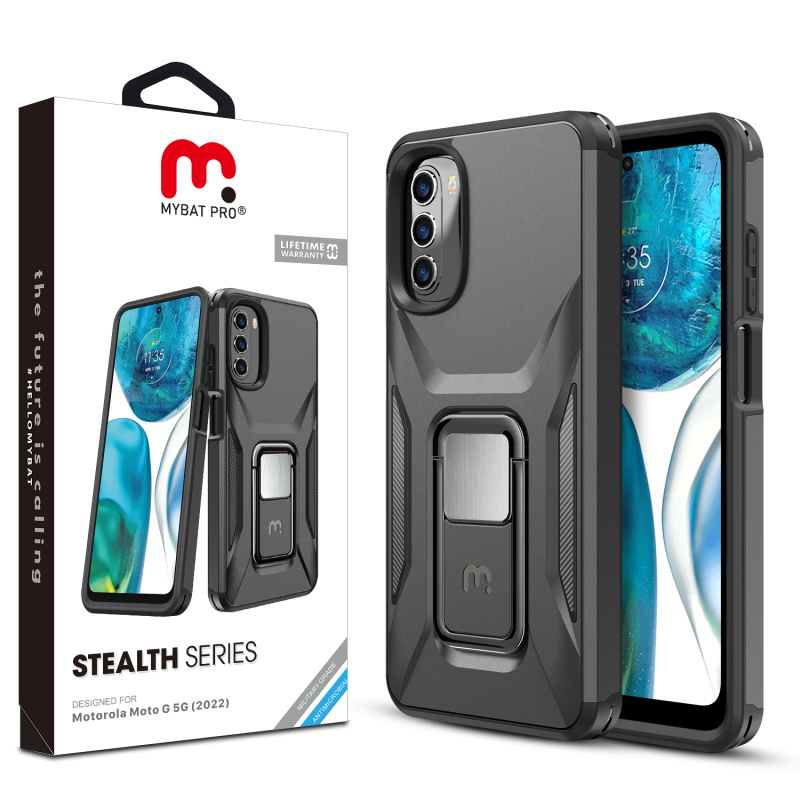 Picture of MyBat Pro Antimicrobial Stealth Series (with Stand) for Motorola Moto G 5G (2022) - Black / Black