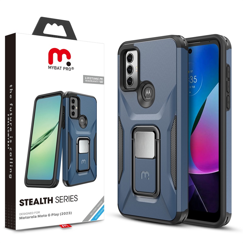 Picture of MyBat Pro Antimicrobial Stealth Series (with Stand) for Motorola Moto G Play (2023) - Blue / Black