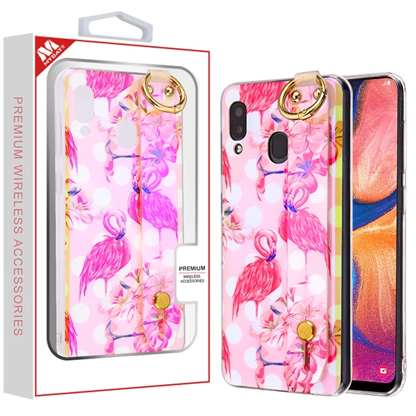 Picture of MyBat Dreamy Hybrid Case (With Wristband Stand) for Samsung Galaxy A20 - Pink Flamingos