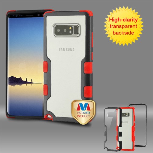 Picture of MyBat TUFF Vivid Hybrid Protector Cover for Samsung Galaxy Note 8 - Natural Black Frame+Transparent PC Back / Red