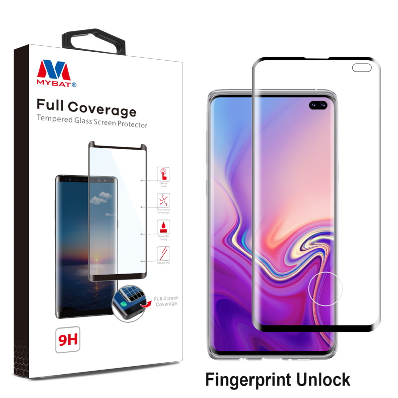 Picture of MyBat Full Coverage Tempered Glass Screen Protector for Samsung Galaxy S10 plus - Black