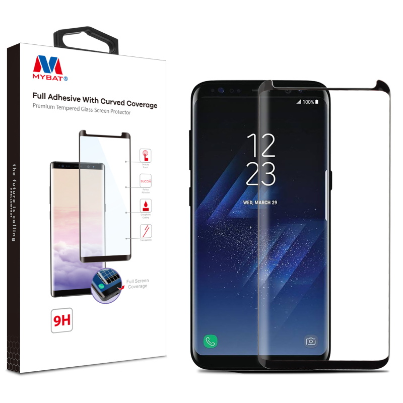 Picture of MyBat Full Adhesive with Curved Coverage Premium Tempered Glass Screen Protector for Samsung Galaxy S8 Plus - Black