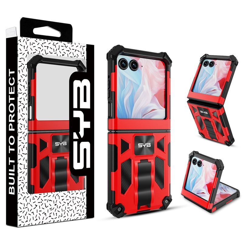 Picture of SYB Sturdy Hybrid Protector Cover (with Stand) for Motorola razr (2024) - Red / Black