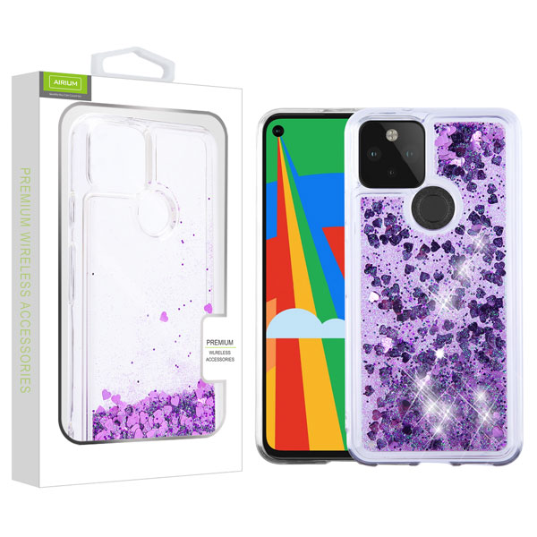 Picture of Airium Quicksand Glitter Hybrid Protector Cover for Google Pixel 5 - Hearts & Purple