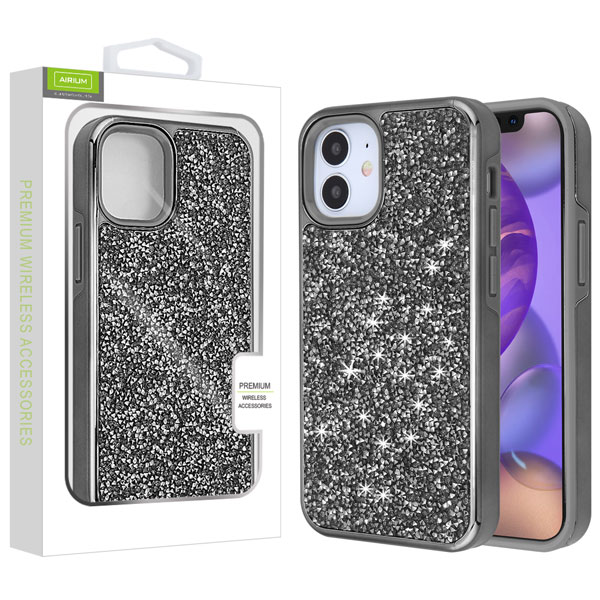 Picture of Airium Encrusted Rhinestones Hybrid Case for Apple iPhone 12 mini (5.4) - Electroplated Gun Metal / Iron Gray