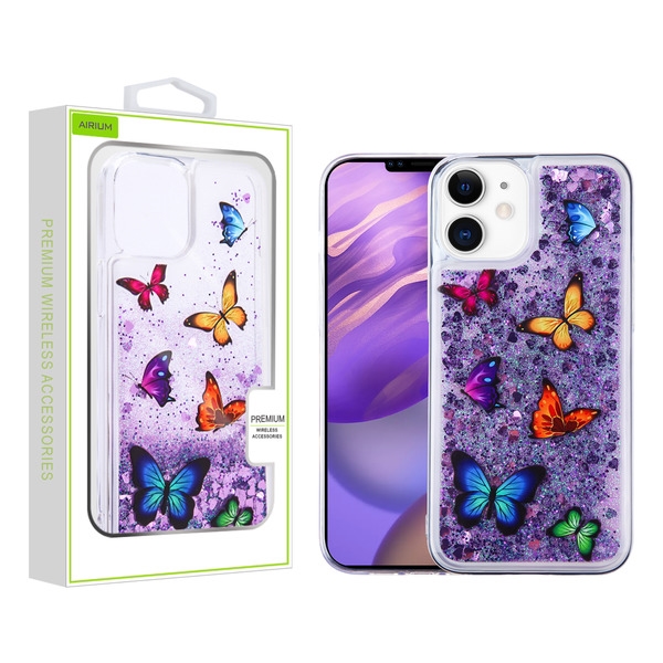 Picture of Airium Glitter Hybrid Protector Case for Apple iPhone 12 mini (5.4) - Butterfly Dancing & Purple Quicksand (Hearts)