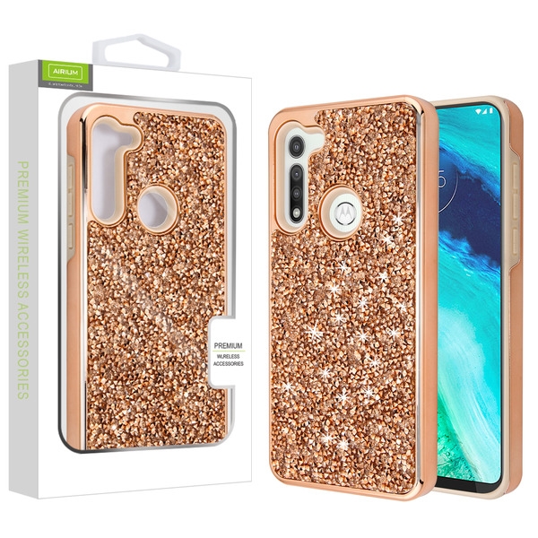 Picture of Airium Encrusted Rhinestones Hybrid Case for Motorola Moto G Fast - Electroplated Rose Gold / Rose Gold