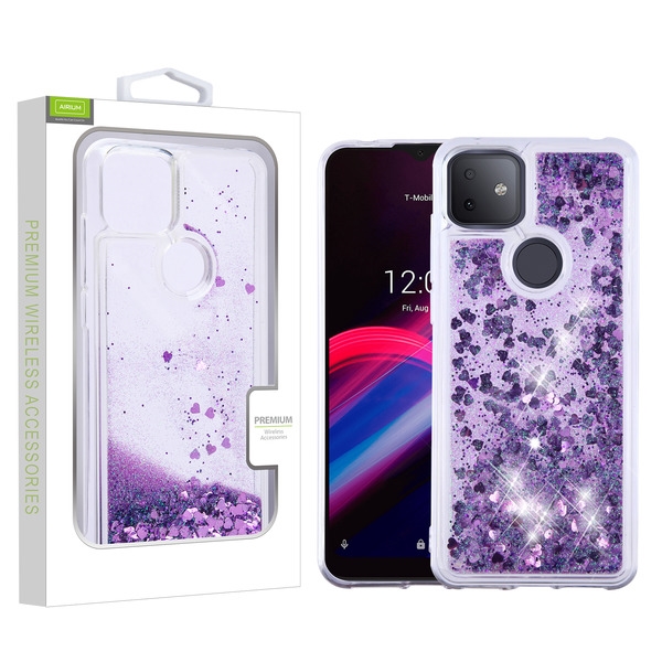 Picture of Airium Quicksand Glitter Hybrid Protector Cover for T-mobile Revvl 4+ / TCL Revvl 4+ - Hearts & Purple