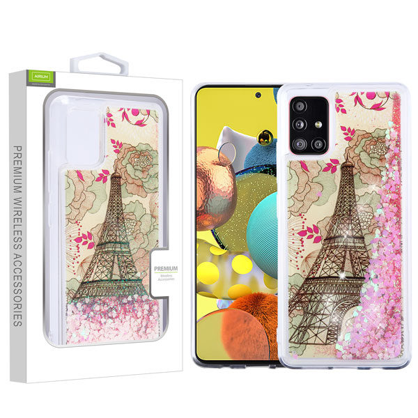 Picture of Airium Quicksand Glitter Hybrid Protector Cover for Samsung Galaxy A51 5G - Eiffel Tower & Pink Hearts