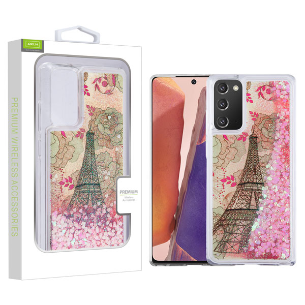 Picture of Airium Quicksand Glitter Hybrid Protector Cover for Samsung Galaxy Note 20 - Eiffel Tower & Pink Hearts